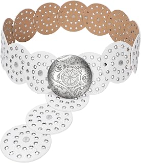 JASGOOD Western Belts for Women Wide Hollow Disc Leather Belt Cowgirl Waist Belt for Jeans Dresses with Metal Buckle