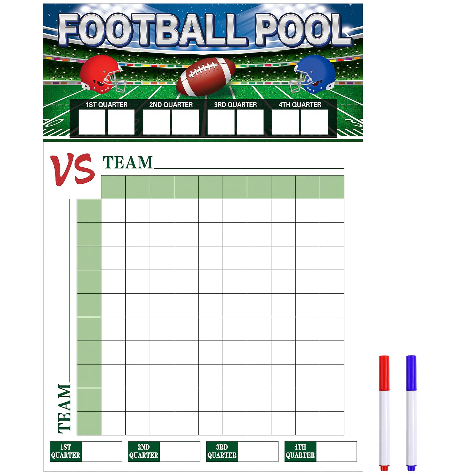 Large Football Pool Poster Squares 100 Grids Score Record Poster Football Party 