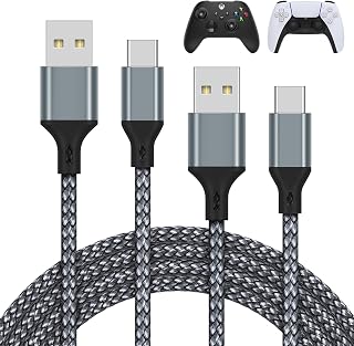 2 Pack 10FT/3M Charger Charging Cable for PS5/PS5 Pro, for Xbox Series X/S, for Switch 2, Replacement USB Charging Cord Nylon Braided Type-C Port Accessories for Nintendo Switch 2/Playstation 5 (Grey)