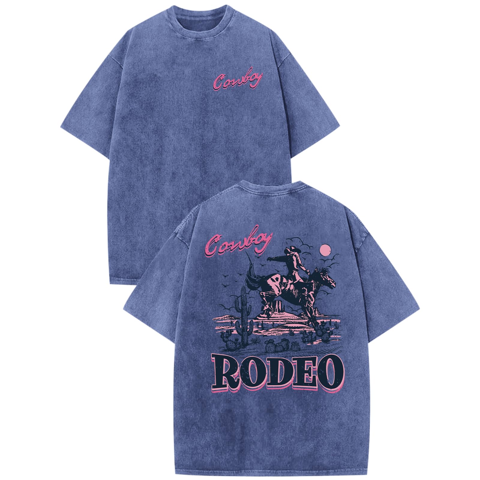 Bobeutou Western Shirts for Men Vintage Rodeo Cowboy Shirt Oversized Graphic Tee