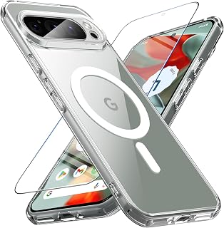for Google Pixel 9 Pro XL Case with Screen Protector, Pixel 9 Pro XL Case with magsafe Clear,Anti-Yellowing 12FT Military Drop Proof Raised Bezels Slim Phone Case for Google Pixel 9 Proxl Cover