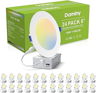 DAMINY 24 Pack 6 Inch LED Recessed Lighting, Canless Wafer Downlight | 5CCT, Ultra-Thin Recessed Light with Junction Box, Dimmable, 10W 1100LM 120V, IC&Damp Rated