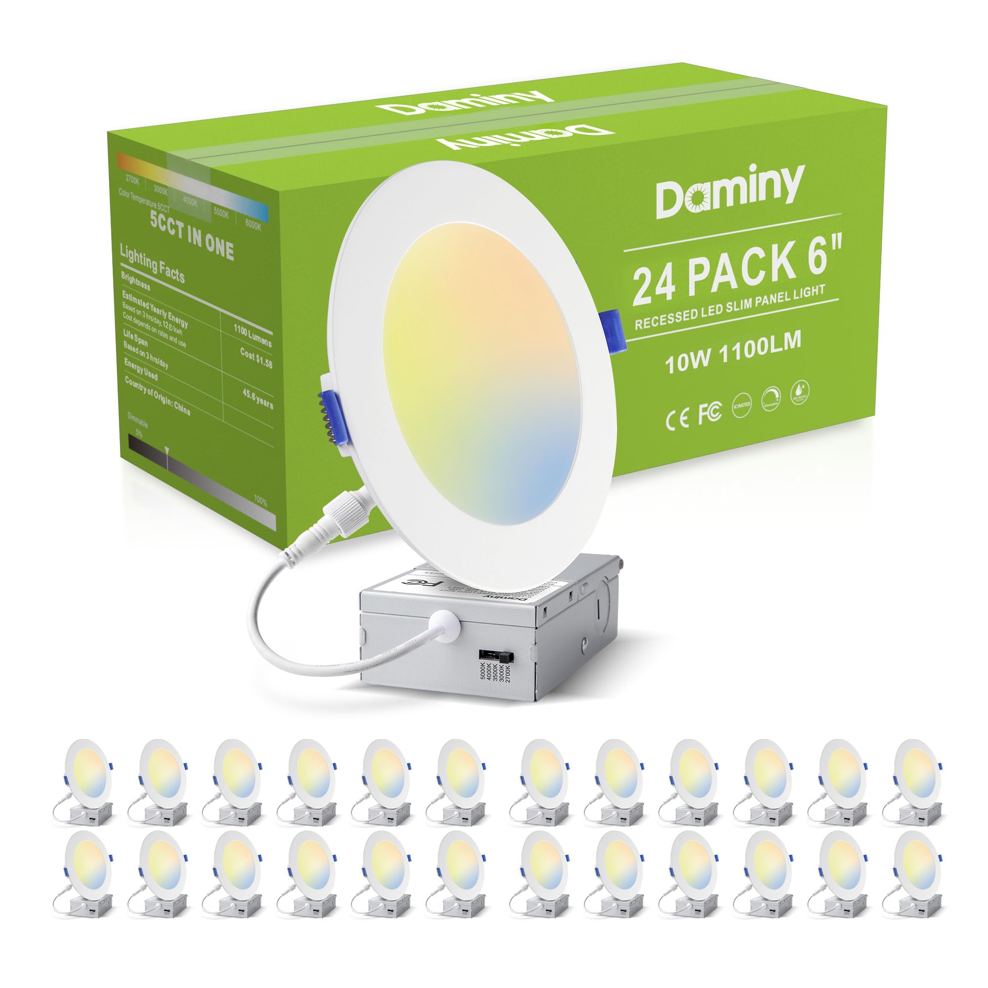 DAMINY 24 Pack 6 Inch LED Recessed Lighting, Canless Wafer Downlight | 5CCT, Ult