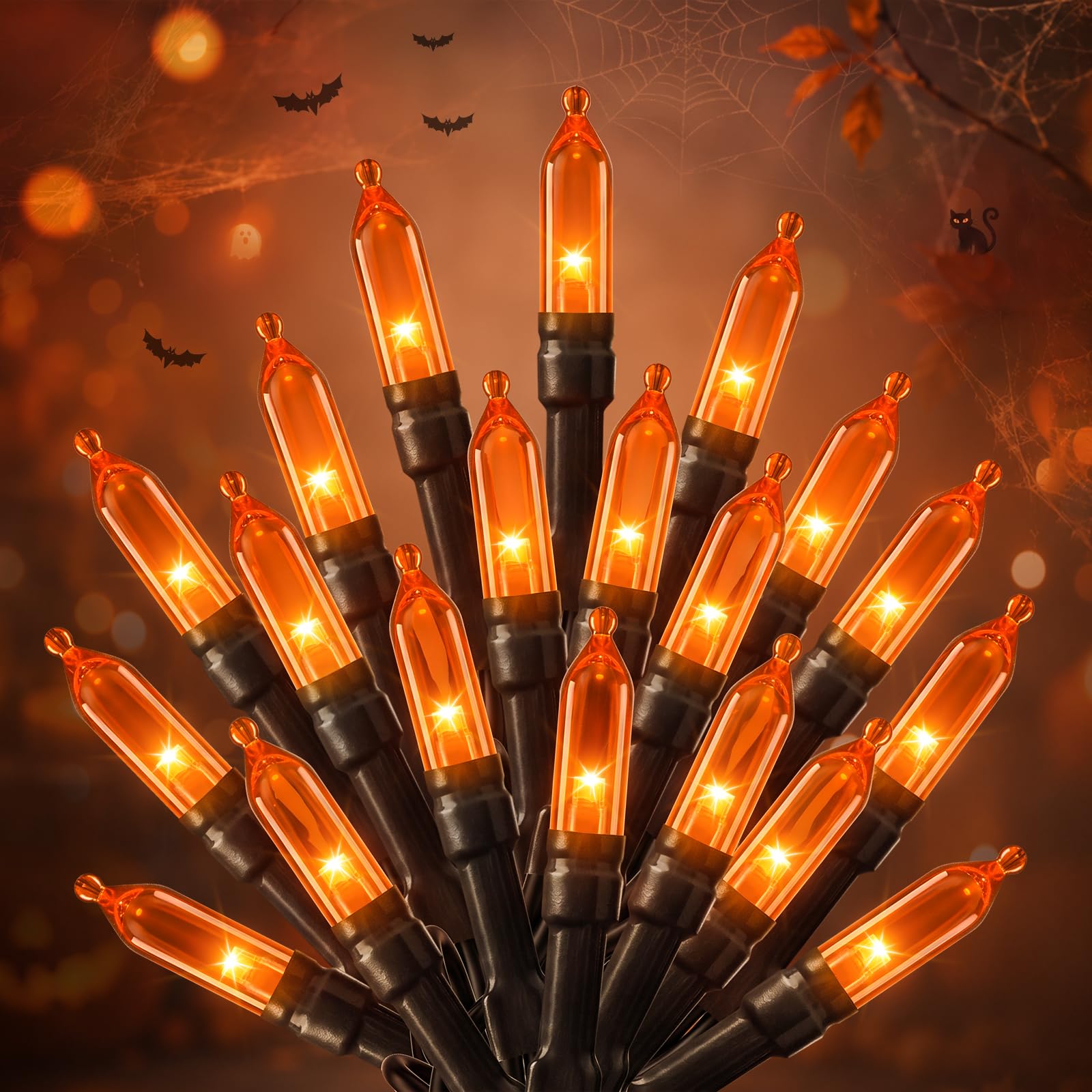 Orange LED Outdoor Halloween Lights, Halloween Decorations, 39 FT 100 LED Mini L