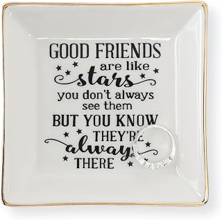 HOME SMILE Good Friends Bestie Birthday Gifts for Women Her Ring Trinket Dish Jewelry Tray-Good Friends are Like Stars - You Don't Always See Them But You Know They're Always There, Friendship Gifts