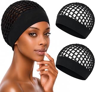 2Pcs Hair Nets for Sleeping Ultra-Wide Soft Band Crochet Hair Wrap Breathable Hairnet for Women Reusable Elastic Sleep Cap（Black，Black）