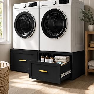 2 Pack 28" W Metal Washer and Dryer Pedestals, 16" H Heavy Duty Washer Dryer Pedestal, Washer Pedestal with Drawer, 440LBS Universal Laundry Pedestal for Washer and Dryer (2pack-Black)