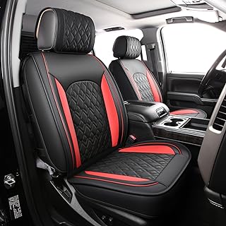 JOJOBAY Chevy Silverado Seat Covers,Leather Seat Covers for GMC Sierra,Custom Fit 2007-2025 1500 2500HD 3500HD Crew Double Extended Regular Cab,LT LZT RST Trail Boss(Full Set,Black Red)