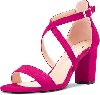 Castamere Women's Block Chunky High Heel Open Toe Sandals Strappy Cross Buckle Wedding Sexy Dress Shoes
