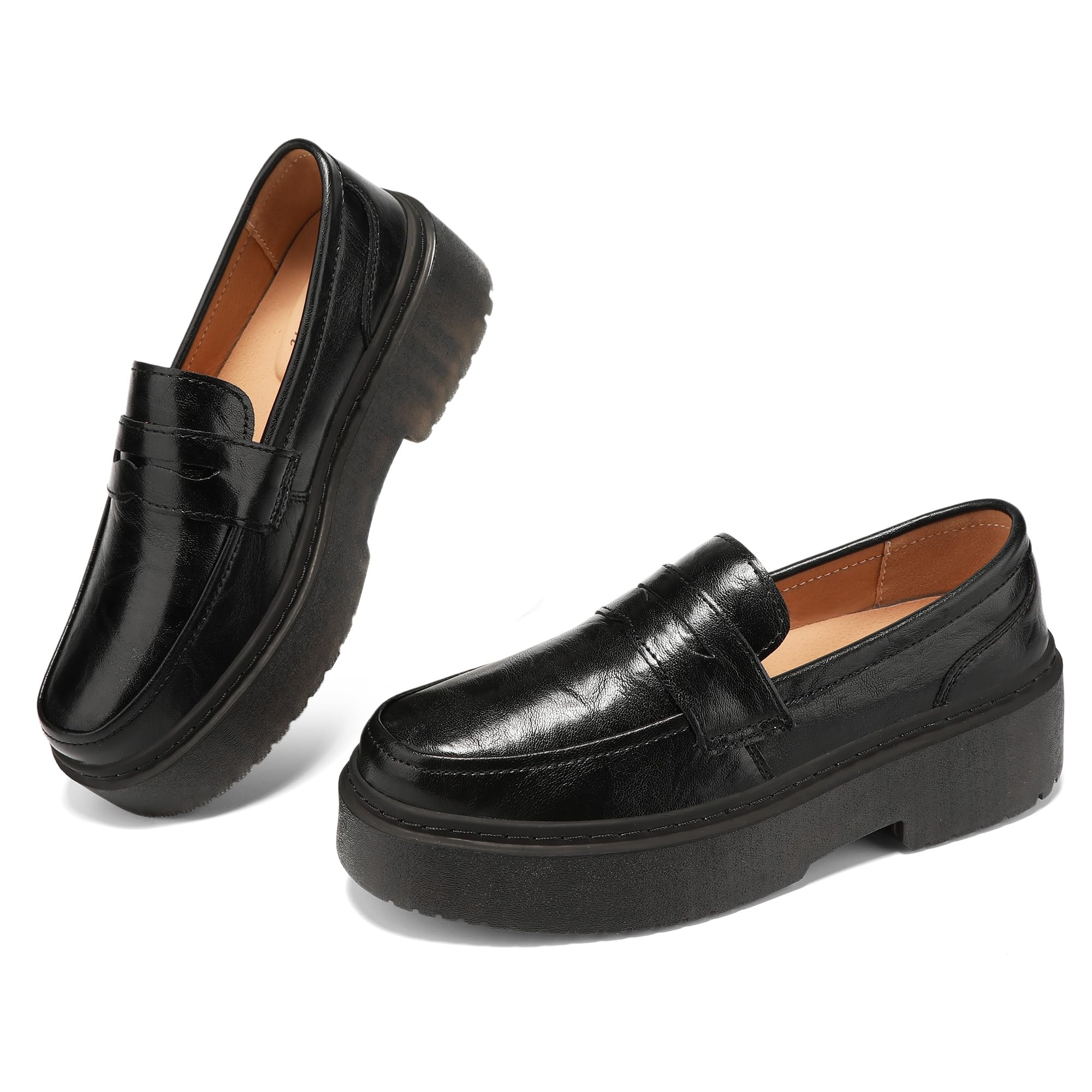 BEAUSEEN Women's Platform Chunky Penny Loafers Comfortable Lug Sole Slip-On Busi