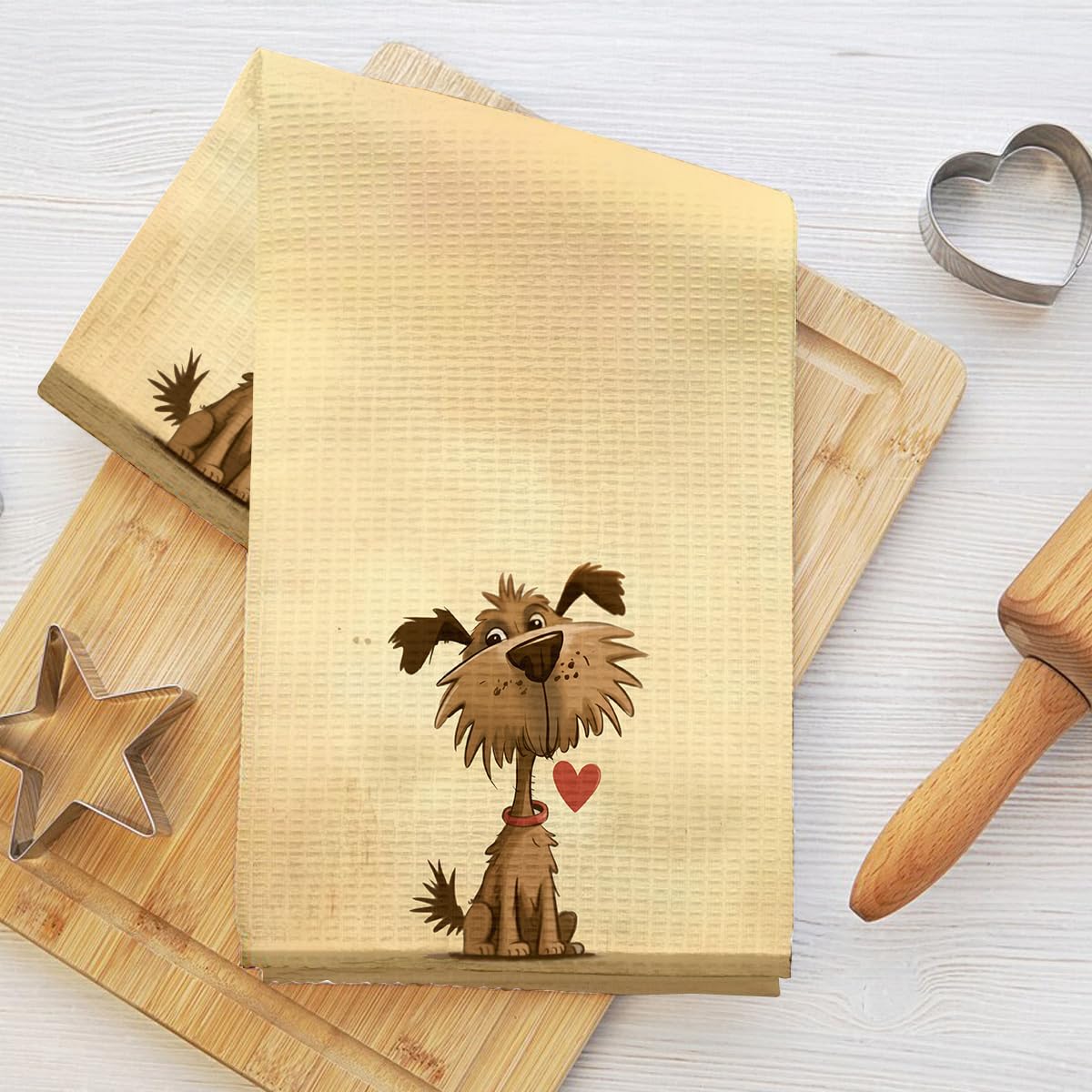 Cute Cartoon Dog Kitchen Towel, Absorbent Microfiber Tableware Decorative Cloth,