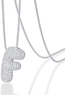 PAVOI 14K Gold Plated CZ Bubble Letter Necklaces for Women, Initial Pendant