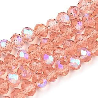 About 1100~1150pcs 4x3mm Half Rainbow Salmon Electroplated Faceted Glass Rondelle Beads for DIY Jewelry Making Bracelet Earring Necklace Decoration