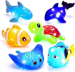 Light Up Bath Toys,Mold Free No Hole Baby Bath Toys for Toddlers,Water-Activated Lights Flashes and Change Color Ocean Animal,Sensory Toys for Kids,Water Table,Bathtub,Shower,Pool