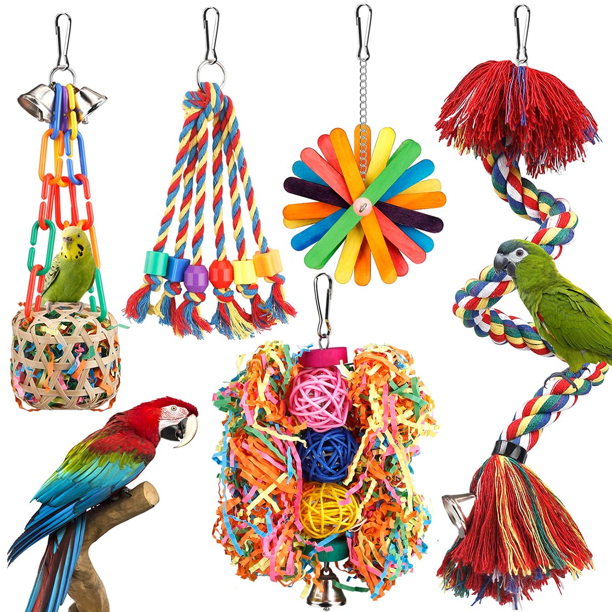 Bird Toys Rope Perch with Bell Colorful Bird Chewing Shredding Foraging Toys Par