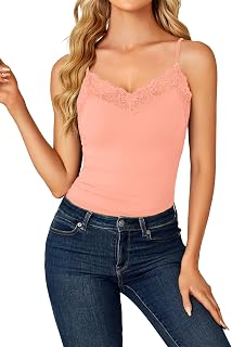 LYANER Women Sleeveless Lace V Neck Adjustable Straps Tank Top
