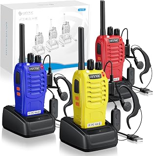 eSynic 3 Pack Walkie Talkies PMR446 Camping Two Way Radio for Adults Kids | Rechargeable| 16CH & Licence Free| with Earpieces& Light & VOX| Gift for House School Trip Ceremony Party Security Cafe Work