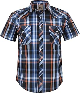COEVALS CLUB Mens Shirts Short Sleeve Casual Push Button Plaid Suit Regular Fit Western Cowboy Pearl Snap Two Pockets Work Derss Button Up Shirts