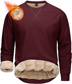 MAGCOMSEN Felpa girocollo da uomo foderata in pile Sherpa casual pullover a maniche lunghe caldo cotone pesante felpa-camicie