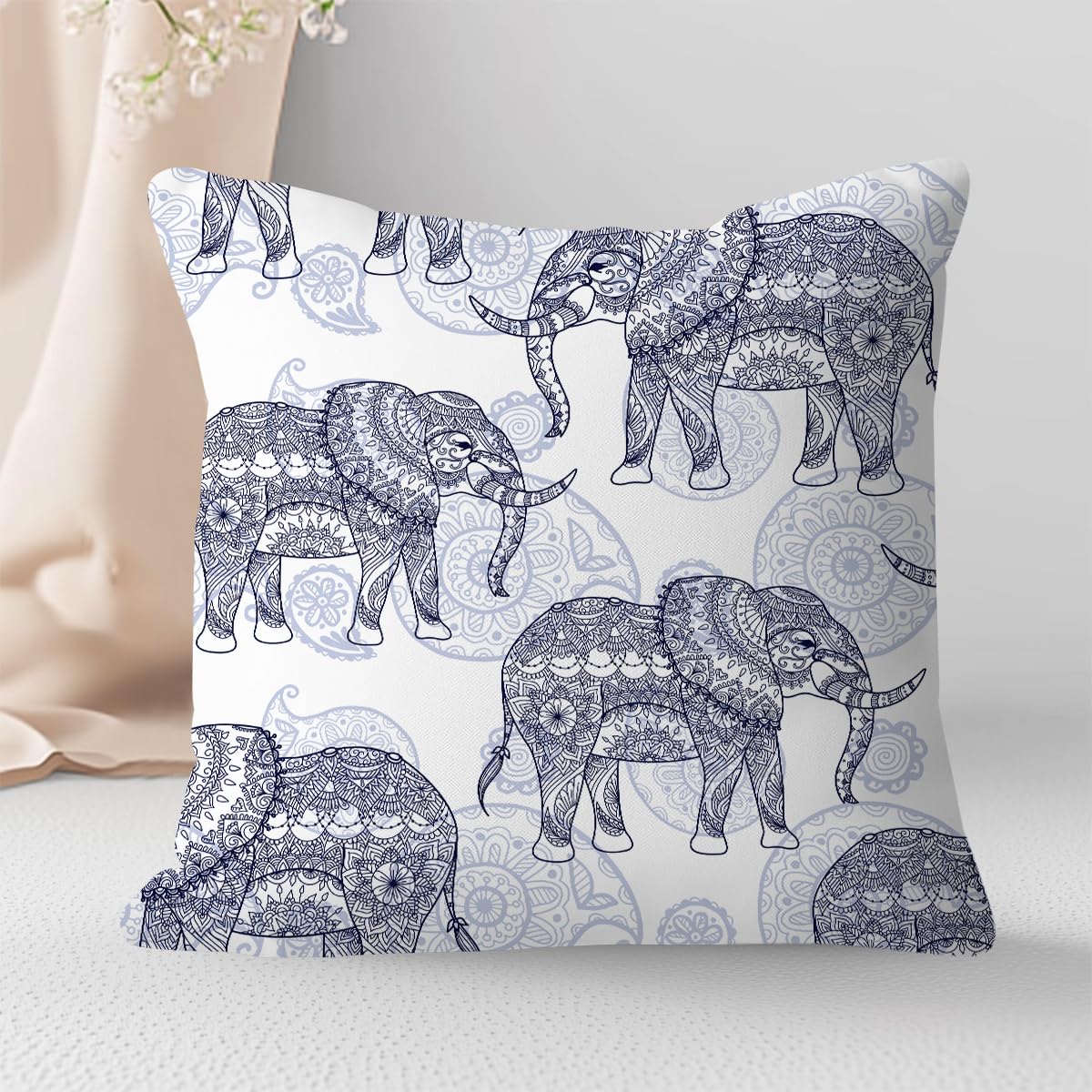 Vintage Elephant Pillow Covers 18x18 Elephant Decor Modern Decorative Throw Pill