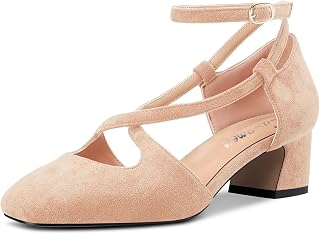 Castamere Women Medium Chunky Wide Heel Square Toe Cross Strap Pumps Party Cute Shoes