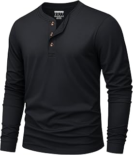 KEFITEVD Mens Long Sleeve Henley Tshirts Soft Cotton Grandad Shirts Button