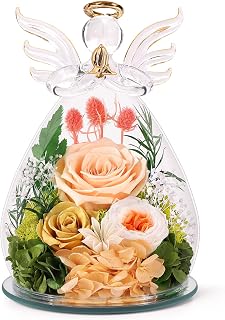Gifts for Women Birthday Gifts for Mom Flowers for Delivery Fresh Eternal Preserved Rose Forever Flower in Glass Angel Figurines Gift Anniversary for Grandma Wife Sister Daughter Friends