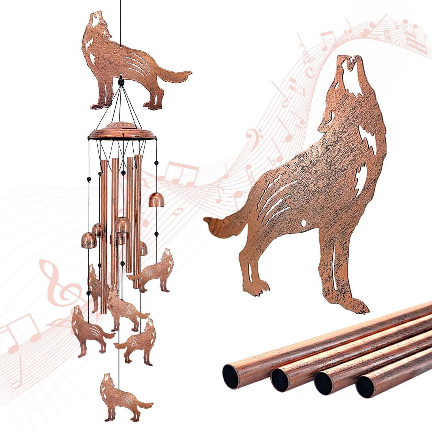 Wolf Wind Chimes for Outside,Wolf Gifts for Women/Men/Sympathy Gift/Memorial Gif