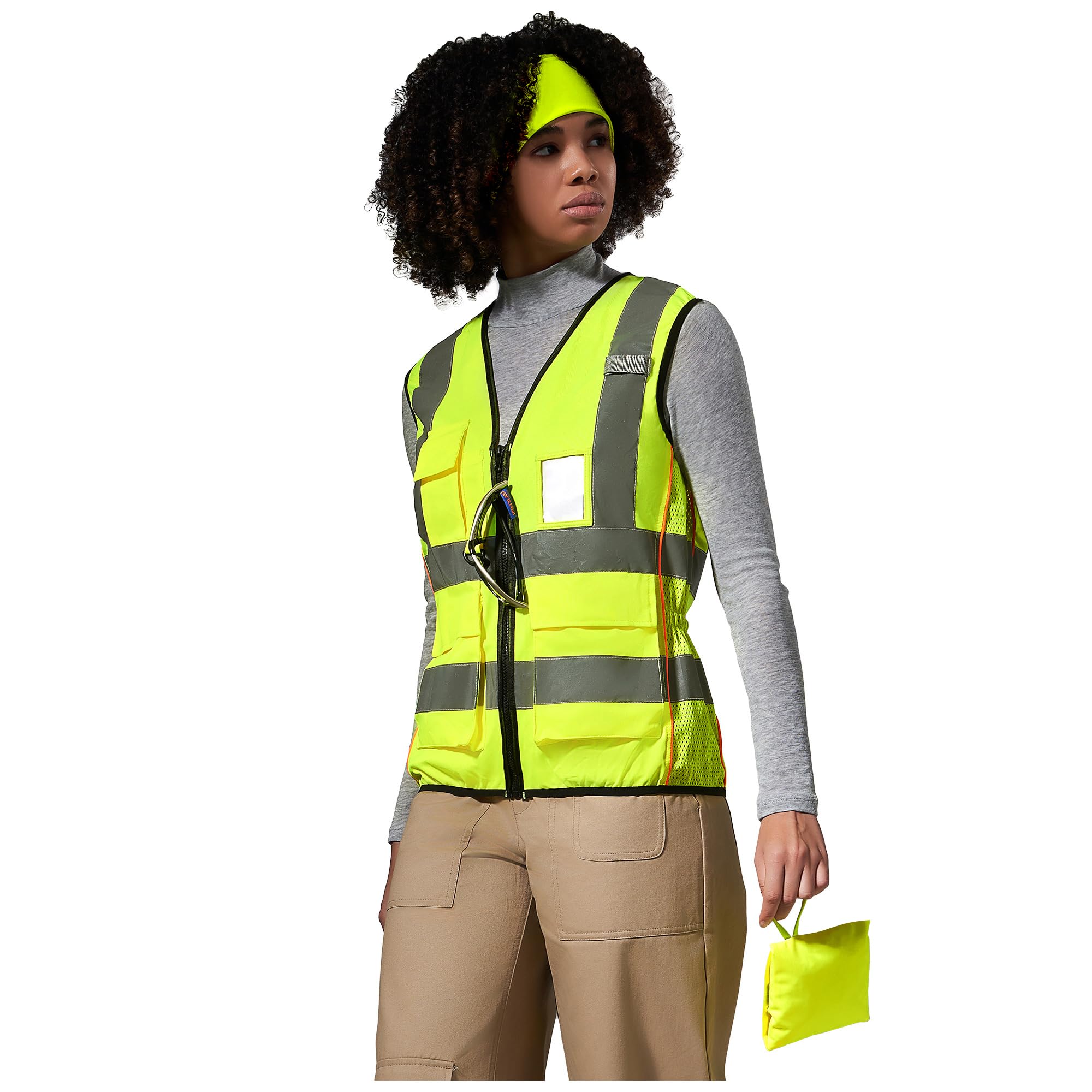 AYKRM Women Safety Vest Zipper With Pockets High Visibility Reflective Warning V