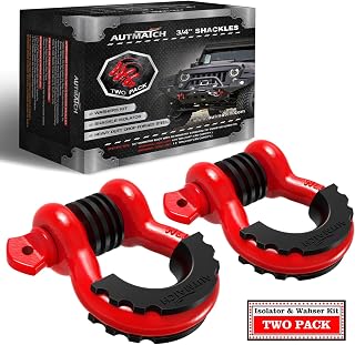 AUTMATCH 3/4" D Ring Shackles (2-Pack) - 41,887 lbs Break Strength | Heavy Duty Clevis Shackle with 7/8" Pin & Isolator Washer Kit for Tow Strap, Winch, Towing & Off-Road Vehicle Recovery, Red
