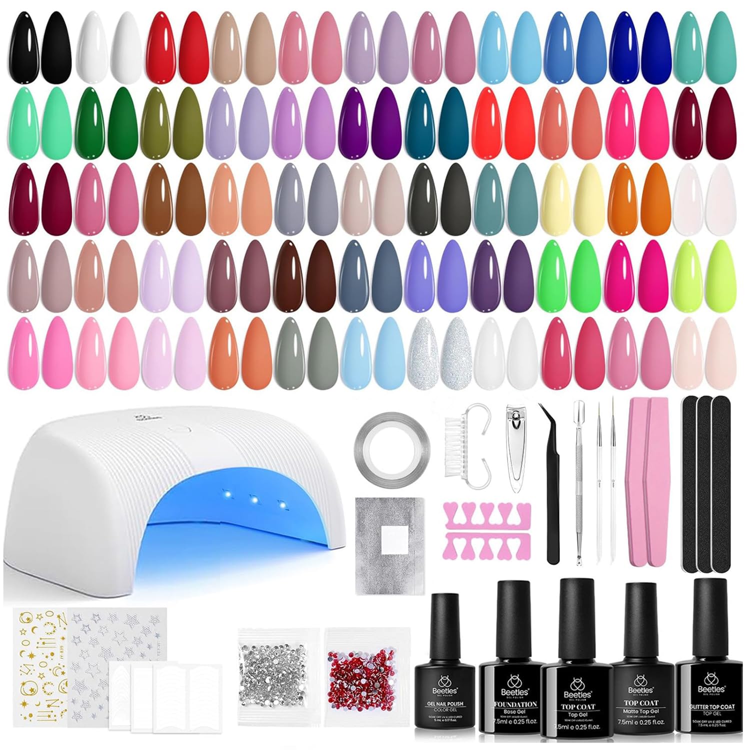 Beetles Gel Nail Polish Kit with U V Light - 80Pcs 55 Colors Gel Nail Kit | Colo