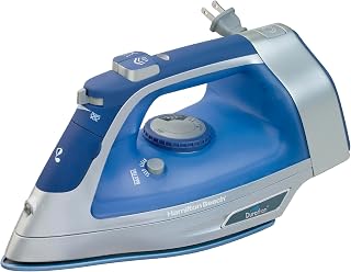 Hamilton Beach Steam Iron For Clothes With Adjustable Steam Settings | Scratch-Resistant Durathon Soleplate | 8’ Retractable Cord | 3-Way Auto Shutoff | Anti-Drip | 1500 Watts | Blue
