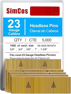 SimCos 23 Gauge Headless Pin Nails 5/8",3/4",5/6",1",1-3/8", 5000-Pack | For All 23GA Pneumatic and Electric Pinner Pin Guns,Ideal for Cabinet, Molding, DIY Crafts & Wood Decoration