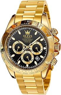 OLEVS Mens Calendar Metal Stainless Steel Quartz Analog Waterproof Luminous Wrist Watch for Men Large