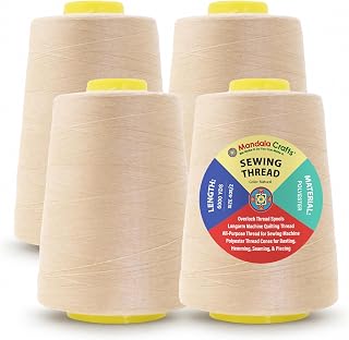 Mandala Crafts 40S/2 Natural Polyester 4 Pack of Serger Threads Cones | 24000 YDs Spools, for Sergers, Overlock, Quilting, Sewing Machine, Piecing, Hand Embroidery, Garment Sewing
