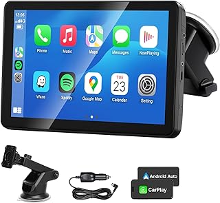 Wireless CarPlay Android Auto Screen for Car, 7" HD Touch Screen for Apple CarPlay Car Stereo Portable Live Navigation Mirror Link Music Video Player Siri/AirPlay/AUX