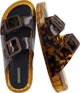 CUSHIONAIRE Swimming Pool Slides Waterproof Double Buckle Adjustable Slip On Slides for Women Beach Shower Casual Wear
