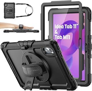 SEYMAC stock Tablet Case for Lenovo Idea Tab 11'' / M11 (TB336FU/TB330FU) 11 inch Drop-Proof Protection Cover with 360° Rotate Stand & Strap [Pen Holder] & Screen Protector 2025/2024, Black