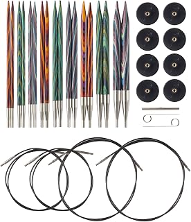 Knit Picks Mosaic Wood Interchangeable Knitting Needles Set - US 4-11 | 9 sizes of 4.75 inch long knitting needles in multicolor, includes cables, end caps, and connectors.