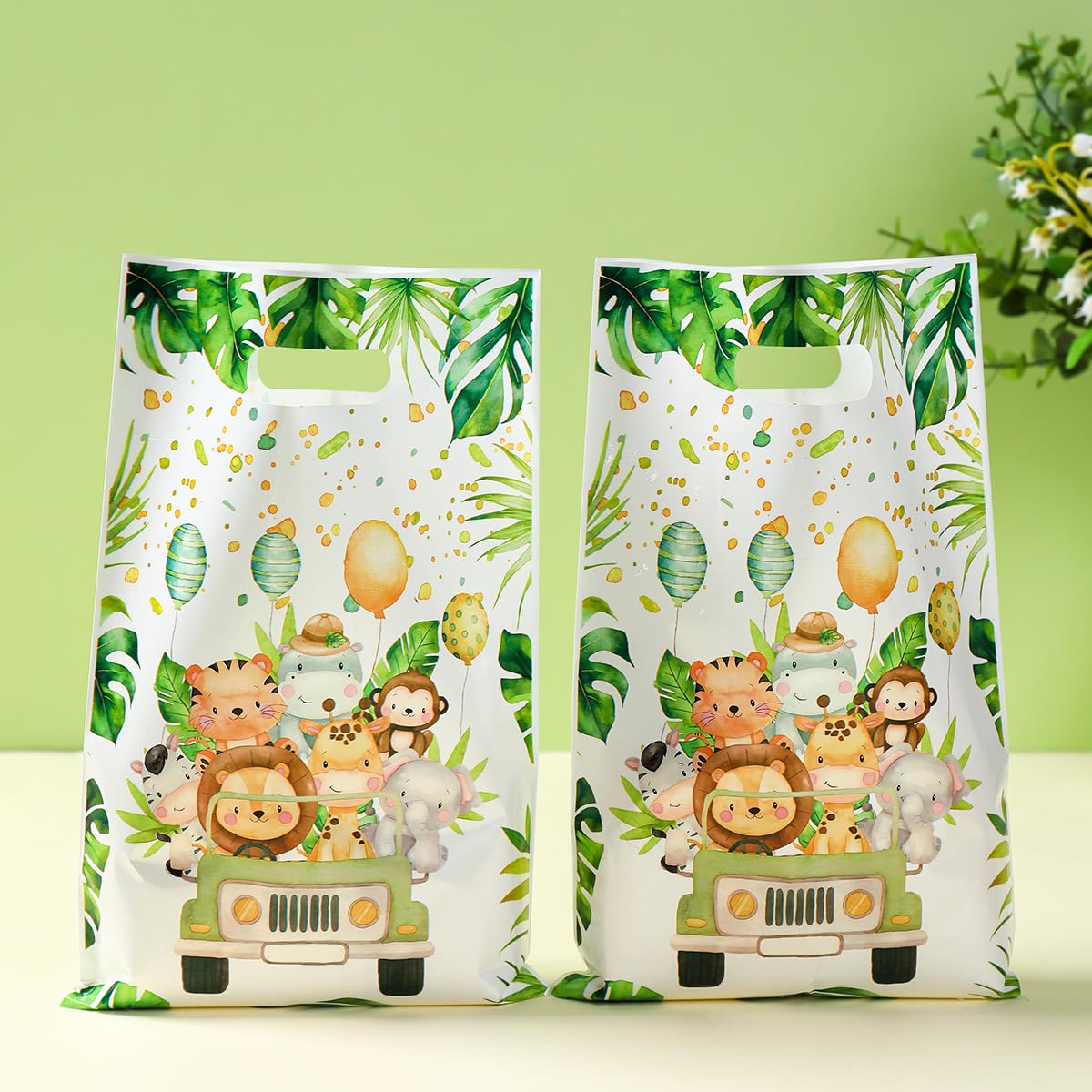 Jungle Theme Gift Bags, Animals Happy Birthday Party Decoration Tote Bags, Birth
