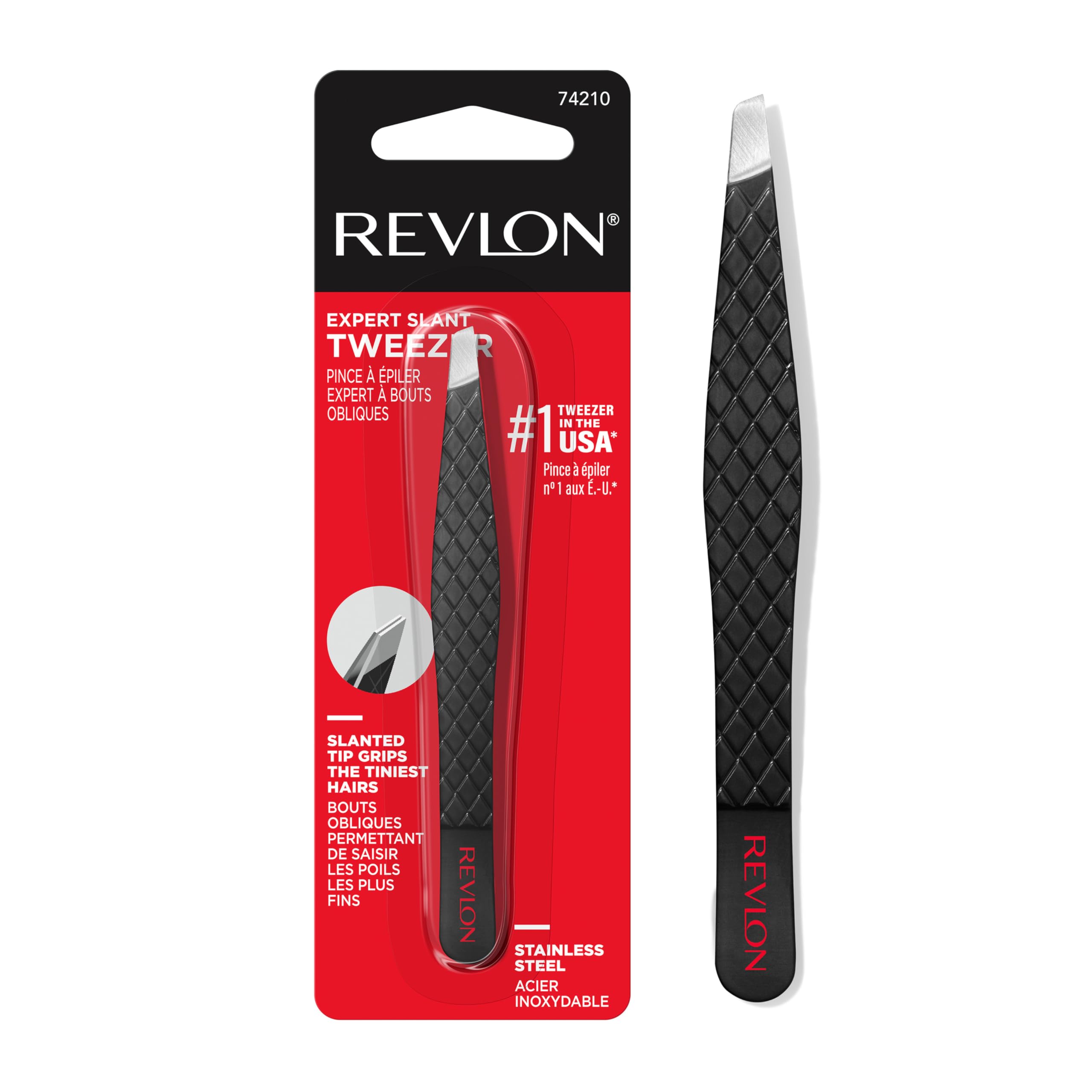 Revlon Expert Slant Tip Tweezer, Black, 1 Count | High precision stainless steel