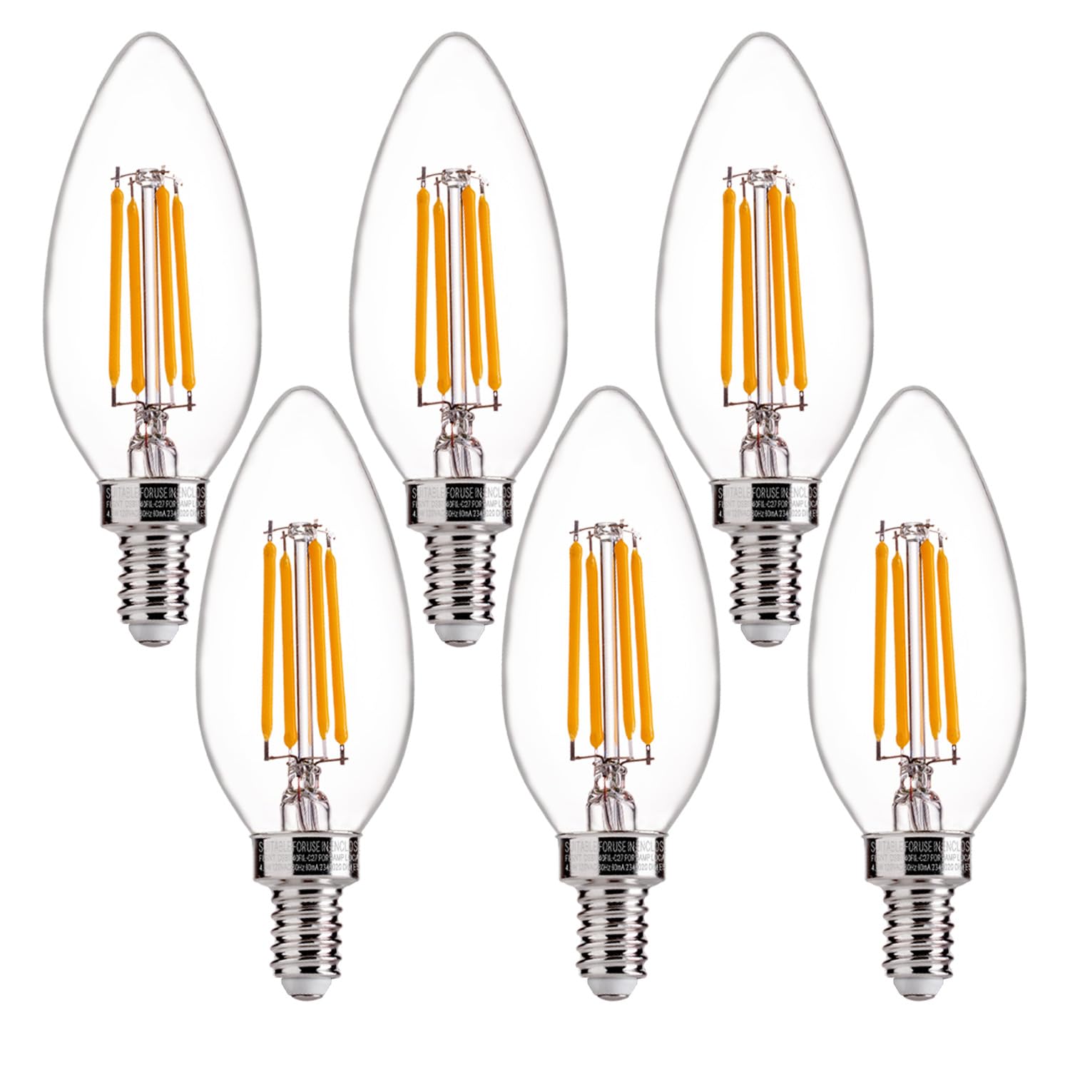 FLSNT 60W Equivalent LED Chandelier Light Bulbs, Dimmable, E12 Base, Clear B11 L