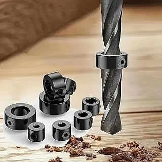 Set of 8 Adjustable Stop Collars for Drill Depth, Precision Guide Rings for DIY Work and Project with Wrench, Drill Depth Tool (Black)