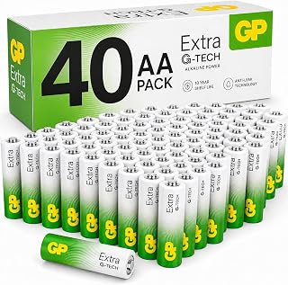 GP Extra AA Batteries Pack of 40 LR6-1.5V Alkaline 10 Yr Life - Anti-Leak