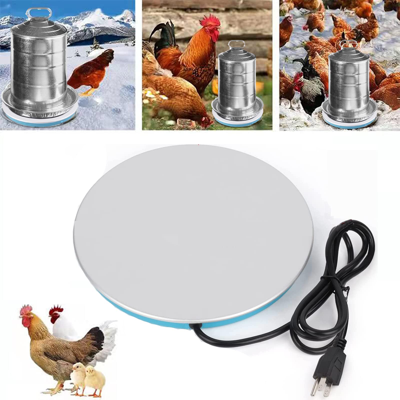 BuerKeo Poultry Waterer Heated Base, Chicken Water Heater for Winter Pet Metal B