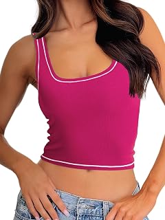 Danysu Women Rib Tank Top Padded Workout Top Square Neck Crop Tank Fitted Basic Cami Tops