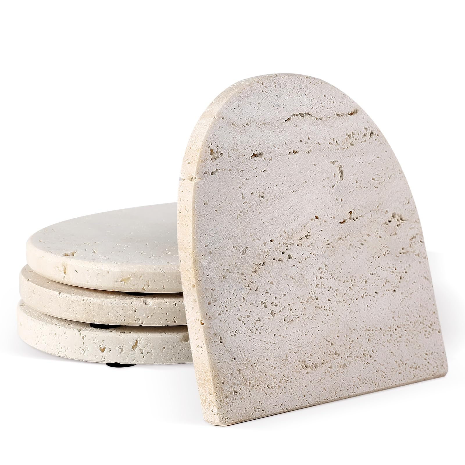 Koville Travertine Coaster Set of 4, Natural Marble Coasters for Drinks, 4" Ston