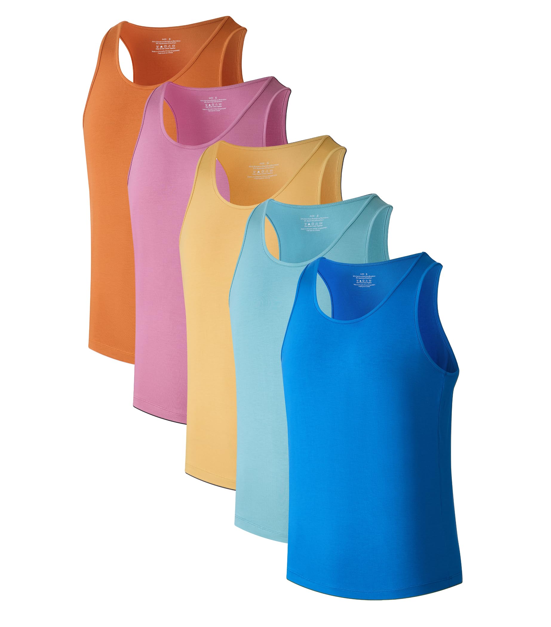 COLORFULLEAF Men's Bamboo Rayon Undershirts Tank Tops Men Crew Neck Stretchy Tan