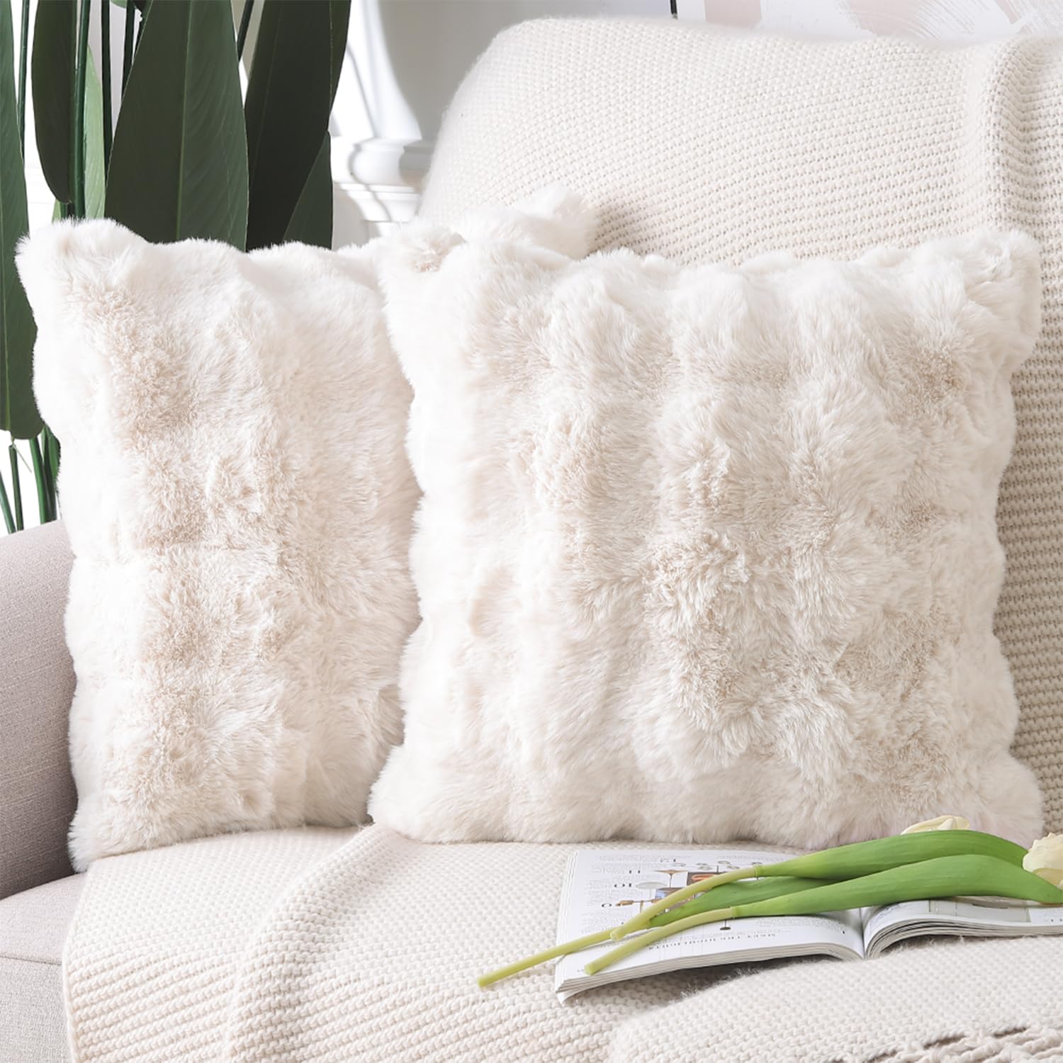 MADIZZ Pack of 2 Thick Plush Faux Wool Throw Pillow Covers Soft Boho Throw Pillo