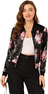 Allegra K Women's Lightweight Floral St. Day Jacket with Patrick Zip